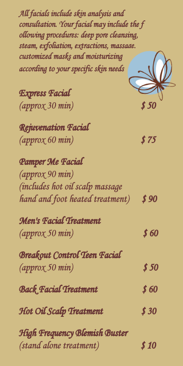 Skinpros Inc - Facials Menu